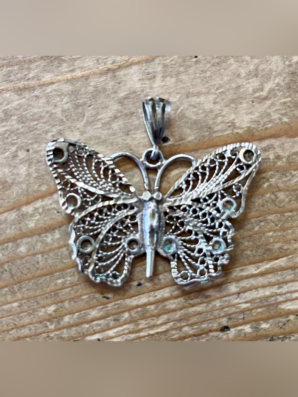 Filigree Butterfly Pendant Necklace - Silver Tone